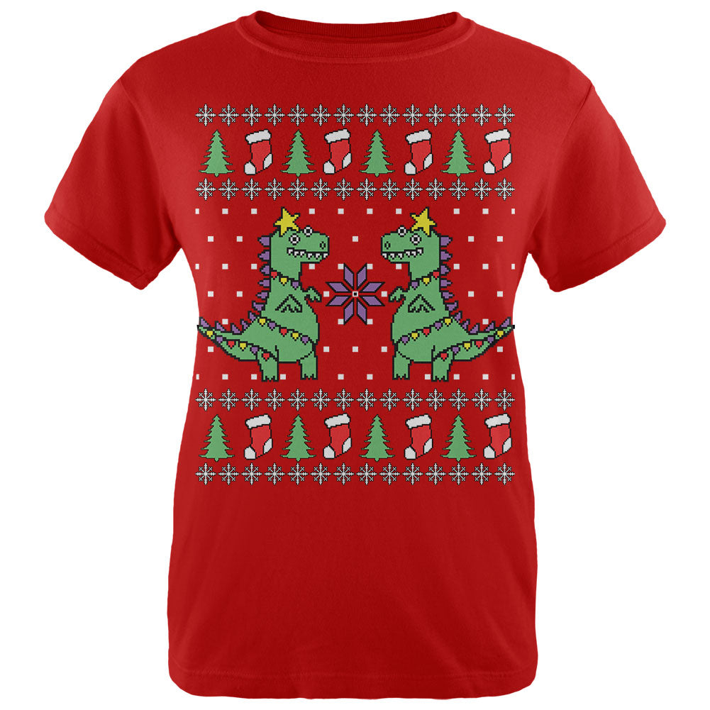 Tree Rex T Rex Ugly Christmas Sweater Womens T Shirt Women's T-Shirts Old Glory LG Red