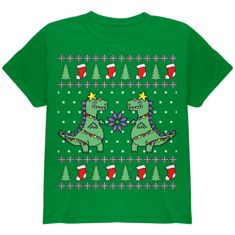 Tree Rex T Rex Ugly Christmas Sweater Youth T Shirt Youth T-Shirts Old Glory YLG Green