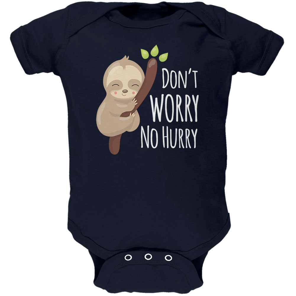 Sloth Don't Worry No Hurry Cute Soft Baby One Piece Baby One Piece Old Glory NB Navy
