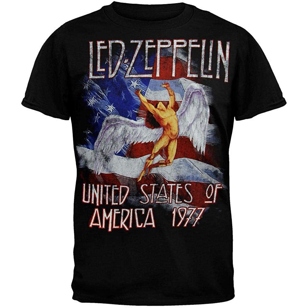 Led Zeppelin - USA 77 Flag Mens T Shirt Men's T-Shirts Old Glory Black MD