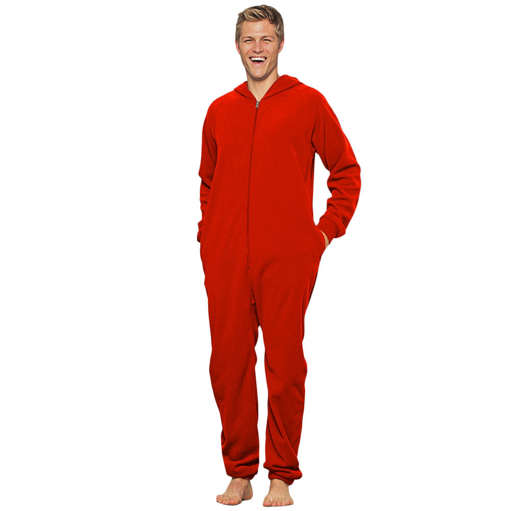 Unisex Adult One Piece Costume Hooded Zip Up Pajamas Pajamas Old Glory XS Red