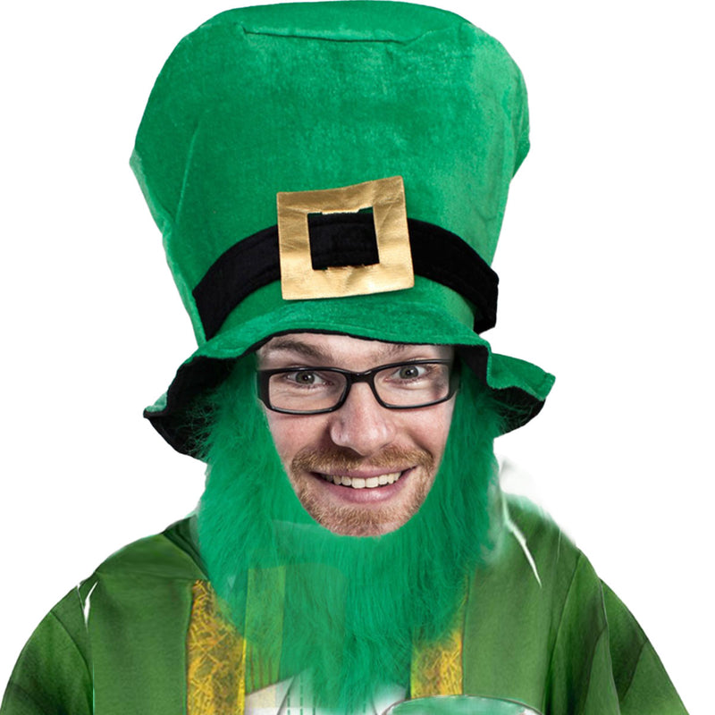 St. Patricks Day Leprechaun Costume All Over Adult T-Shirt and Hat with Beard Combo Men's T-Shirts Old Glory