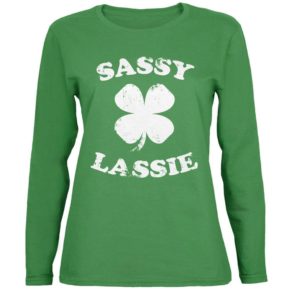 Sassy Lassie Women's Long Sleeve St. Patricks Day T-Shirt and Beaded Necklace Combo Women's Long Sleeves Old Glory