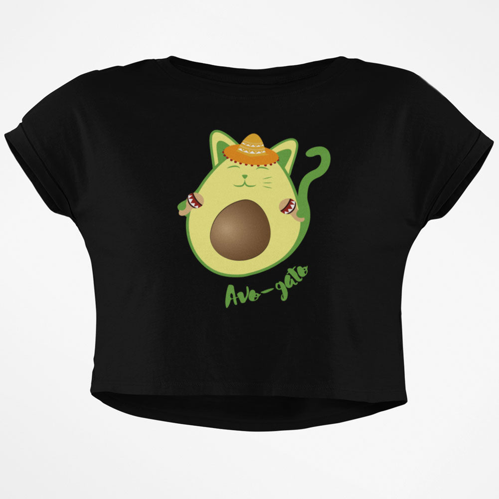 Avocado Cat Avocato Junior Boxy Crop Top T Shirt Juniors Crop T-Shirts Old Glory SM Black