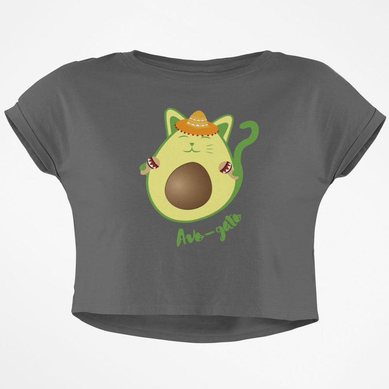 Avocado Cat Avocato Junior Boxy Crop Top T Shirt Juniors Crop T-Shirts Old Glory SM Grey