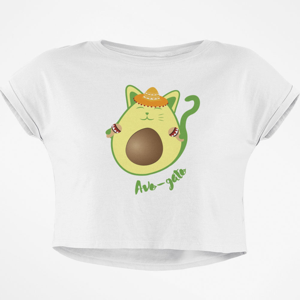Avocado Cat Avocato Junior Boxy Crop Top T Shirt Juniors Crop T-Shirts Old Glory SM White