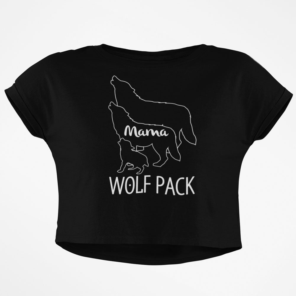 Wolf Pack Mama Junior Boxy Crop Top T Shirt Juniors Crop T-Shirts Old Glory SM Black