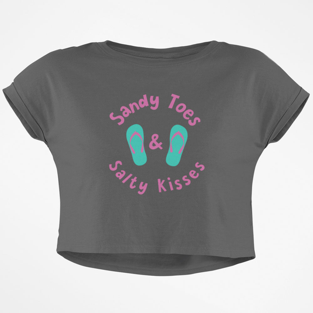 Summer Sun Sandy Toes and Salty Kisses Junior Boxy Crop Top T Shirt Juniors Crop T-Shirts Old Glory SM Grey