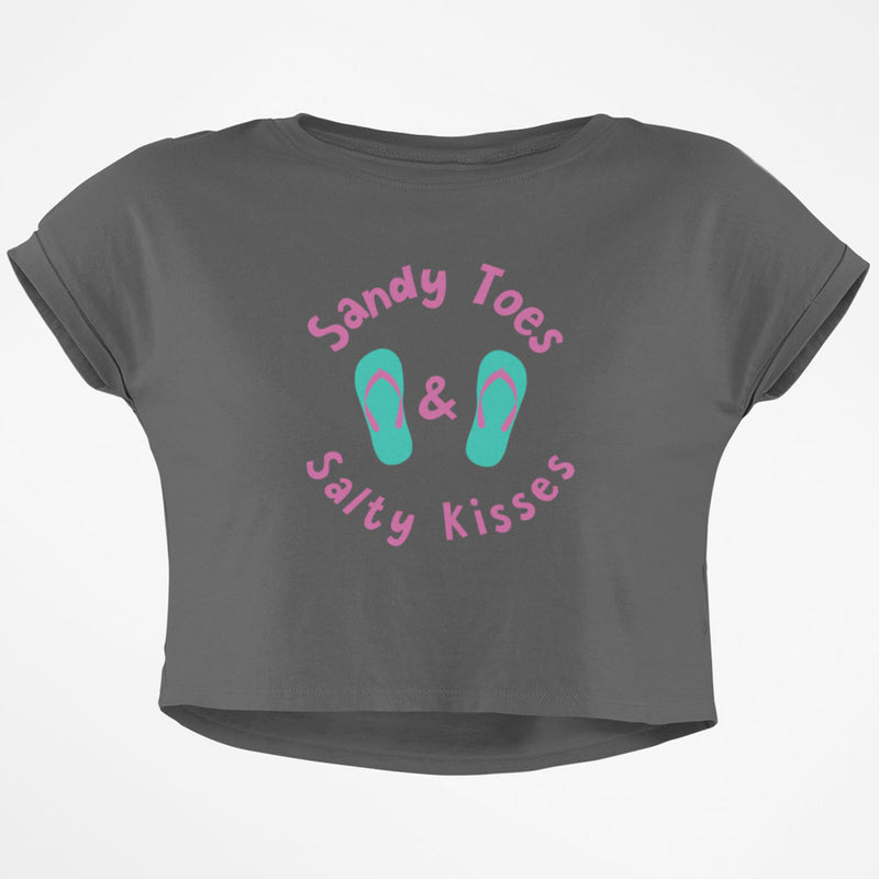 Summer Sun Sandy Toes and Salty Kisses Junior Boxy Crop Top T Shirt Juniors Crop T-Shirts Old Glory SM Grey