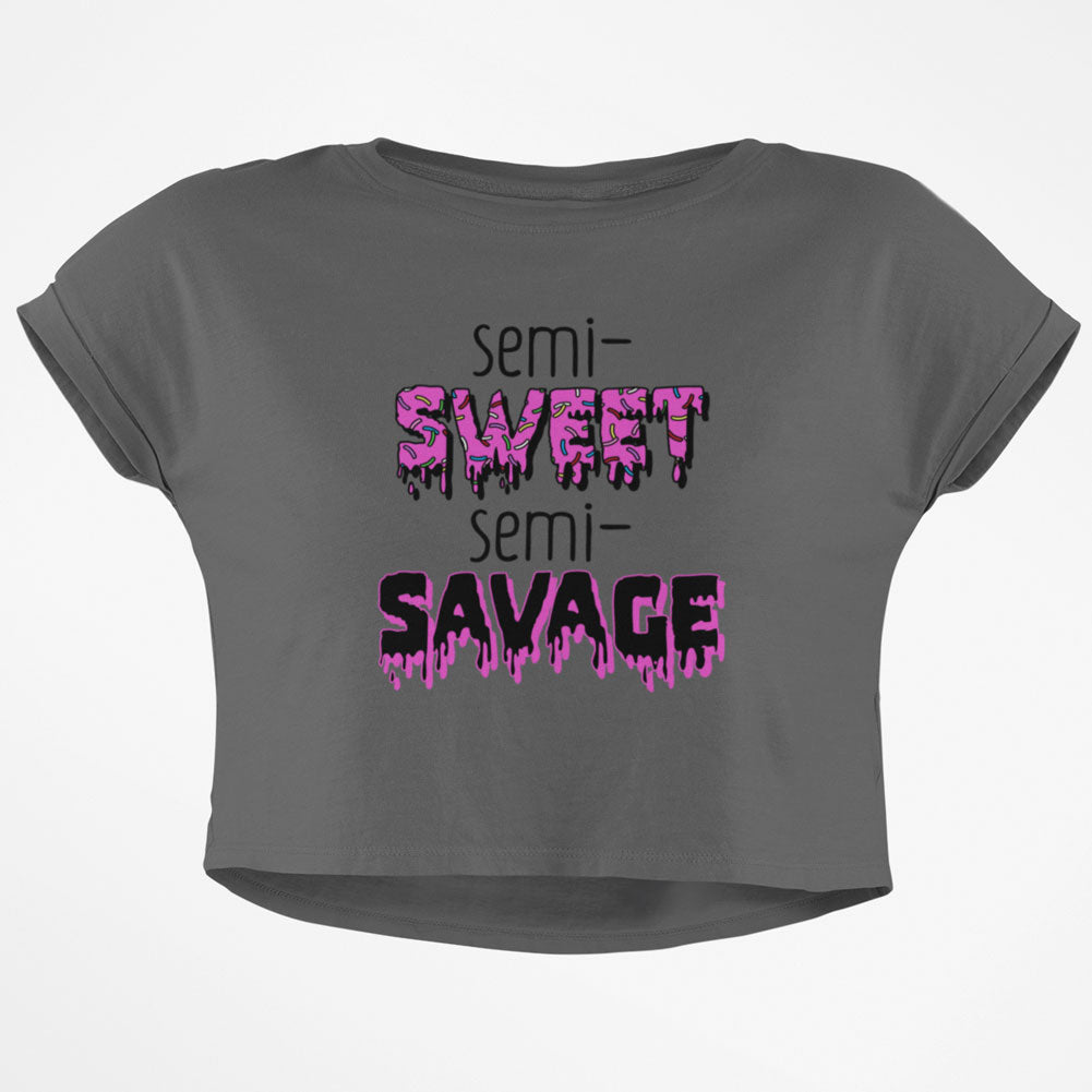 Semi Sweet Semi Savage Junior Boxy Crop Top T Shirt Juniors Crop T-Shirts Old Glory SM Grey