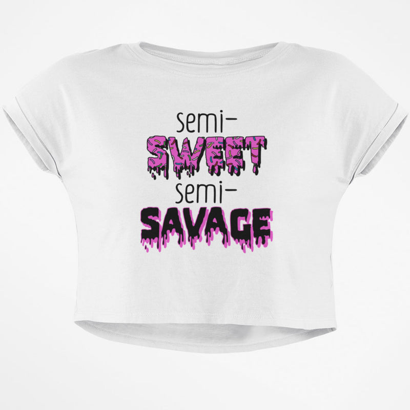 Semi Sweet Semi Savage Junior Boxy Crop Top T Shirt Juniors Crop T-Shirts Old Glory SM White