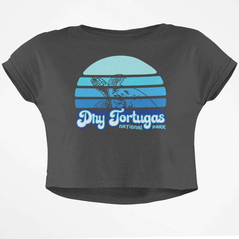 National Park Retro 70s Sunset Dry Tortugas Junior Boxy Crop Top T Shirt Juniors Crop T-Shirts Old Glory SM Grey
