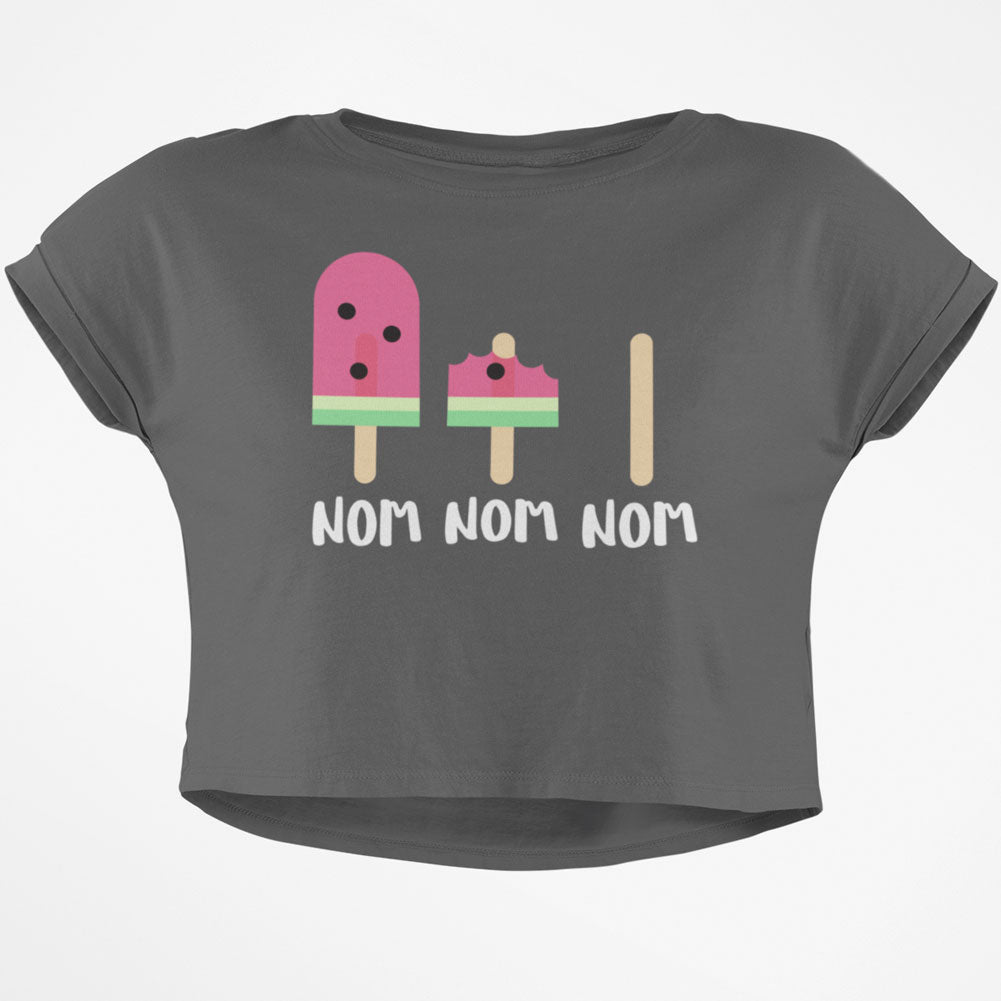 Summer Sun Ice Pop Watermelon Nom Nom Nom Junior Boxy Crop Top T Shirt Juniors Crop T-Shirts Old Glory SM Grey
