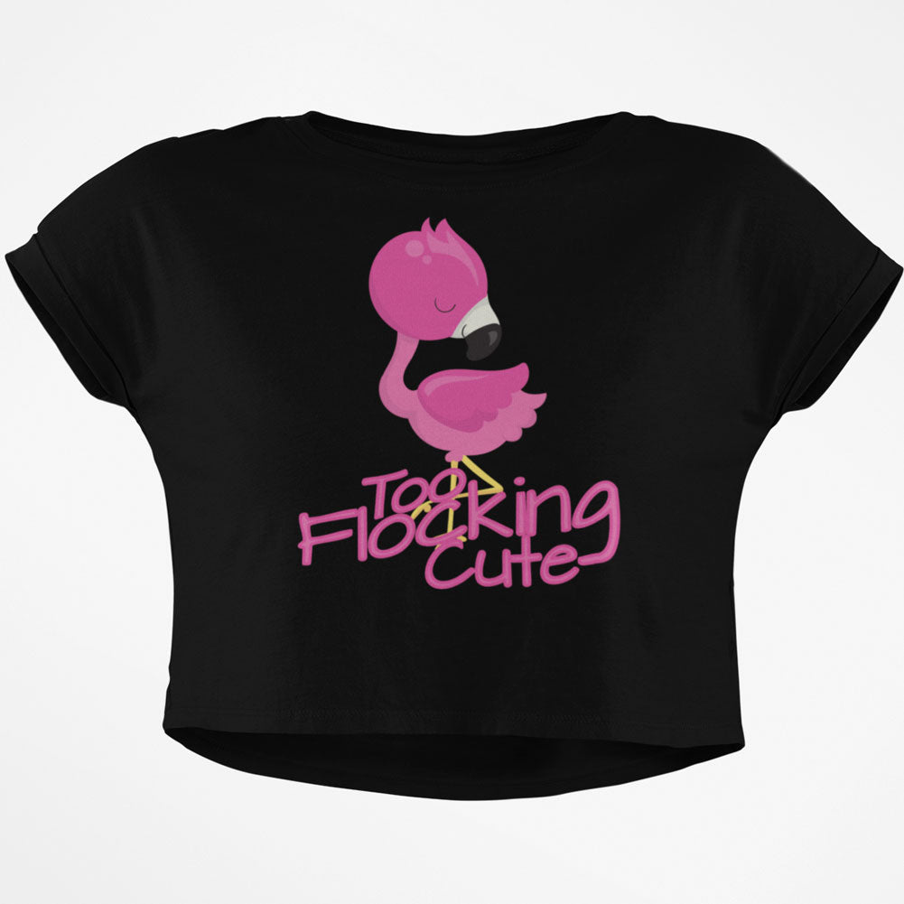 Flamingo Too Flocking Cute Junior Boxy Crop Top T Shirt Juniors Crop T-Shirts Old Glory SM Black