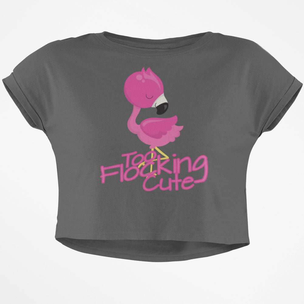 Flamingo Too Flocking Cute Junior Boxy Crop Top T Shirt Juniors Crop T-Shirts Old Glory SM Grey