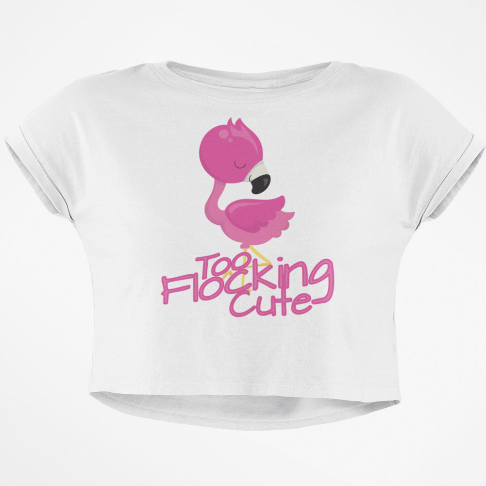 Flamingo Too Flocking Cute Junior Boxy Crop Top T Shirt Juniors Crop T-Shirts Old Glory SM White