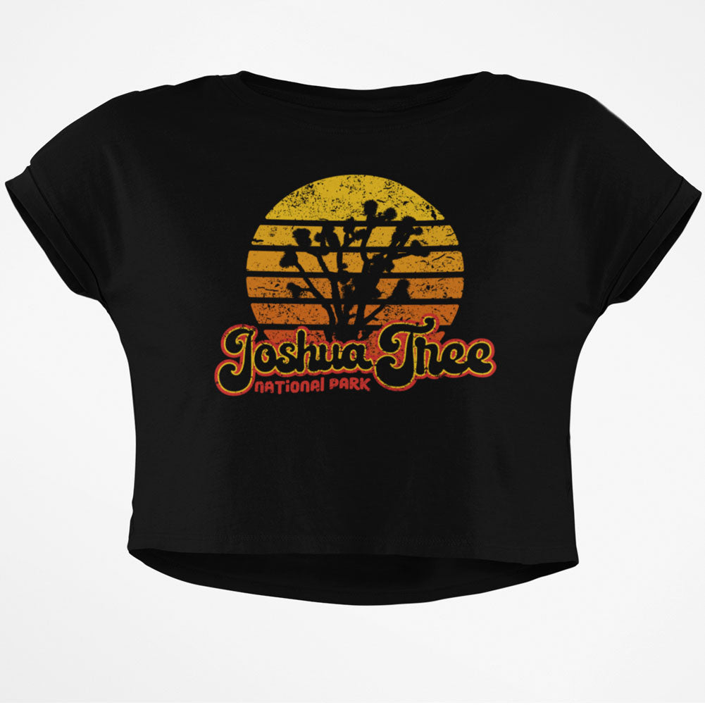 National Park Retro 70s Sunset Joshua Tree Junior Boxy Crop Top T Shirt Juniors Crop T-Shirts Old Glory Black SM