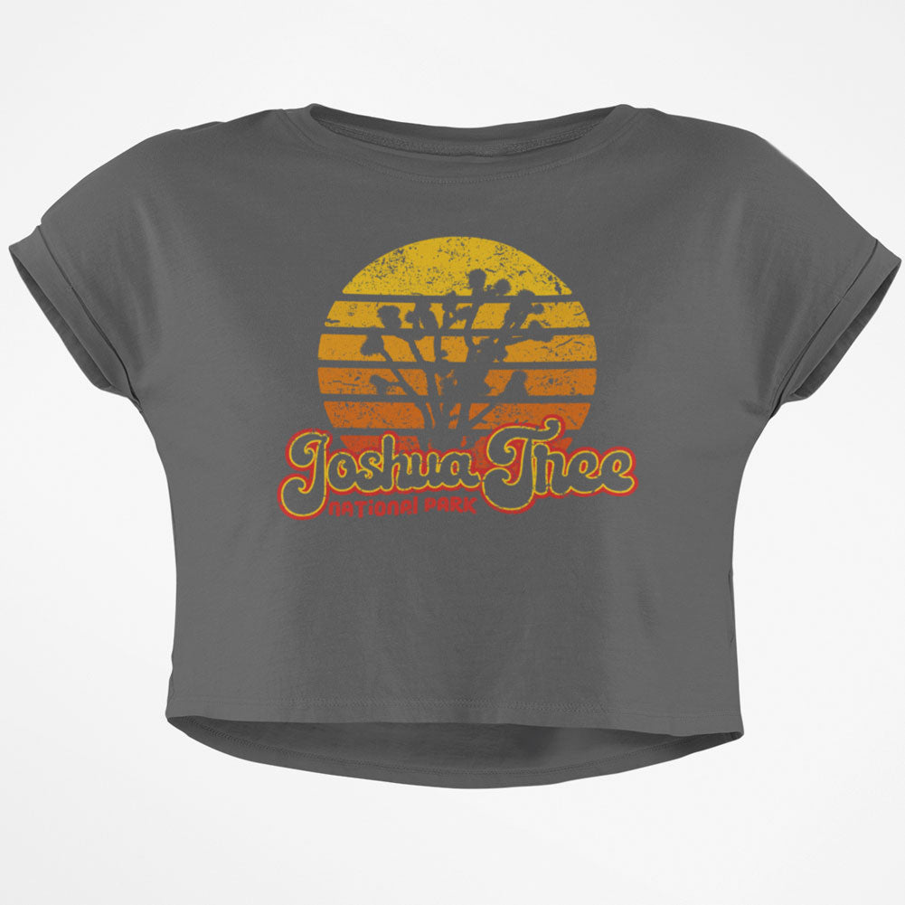 National Park Retro 70s Sunset Joshua Tree Junior Boxy Crop Top T Shirt Juniors Crop T-Shirts Old Glory Grey SM