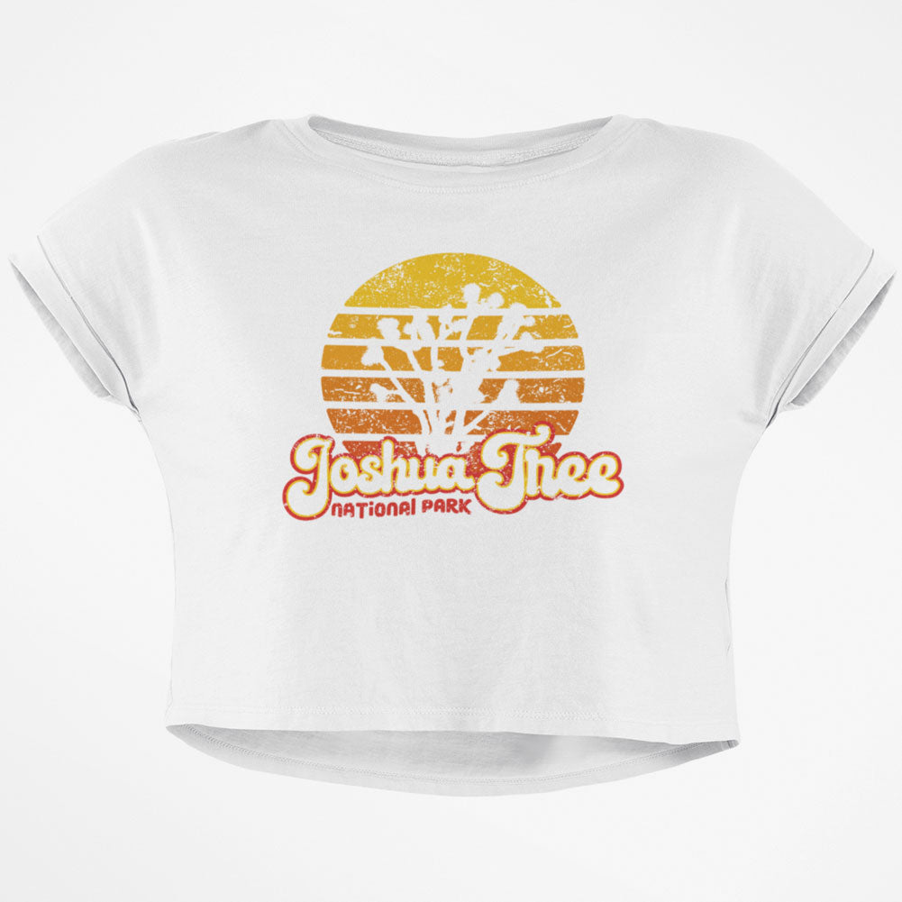National Park Retro 70s Sunset Joshua Tree Junior Boxy Crop Top T Shirt Juniors Crop T-Shirts Old Glory White SM
