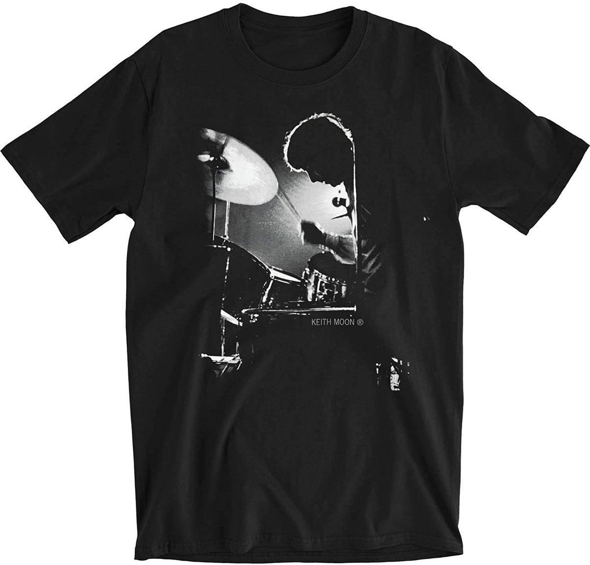 Keith Moon - Backlit Drummer Mens Soft T Shirt Men's T-Shirts Keith Moon MD Black
