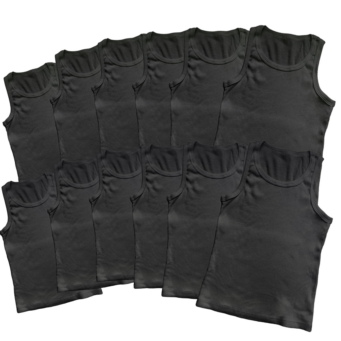 Black Big Kid Ribbed Tank 12-Pack Youth Tank Tops Old Glory YSM Black