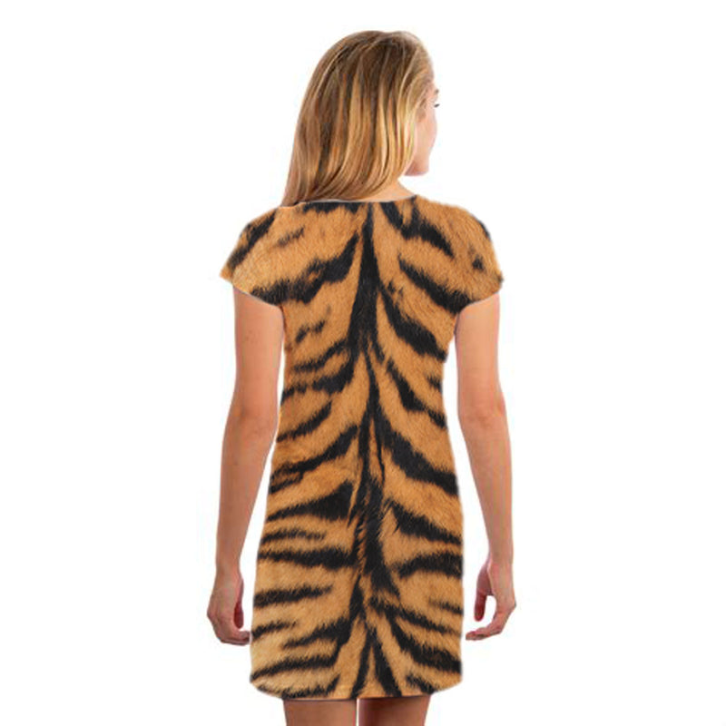 Halloween Costume Tiger All Over Juniors Beach Cover-Up Costume Dress with Tiger Ears Headband Shirts Old Glory