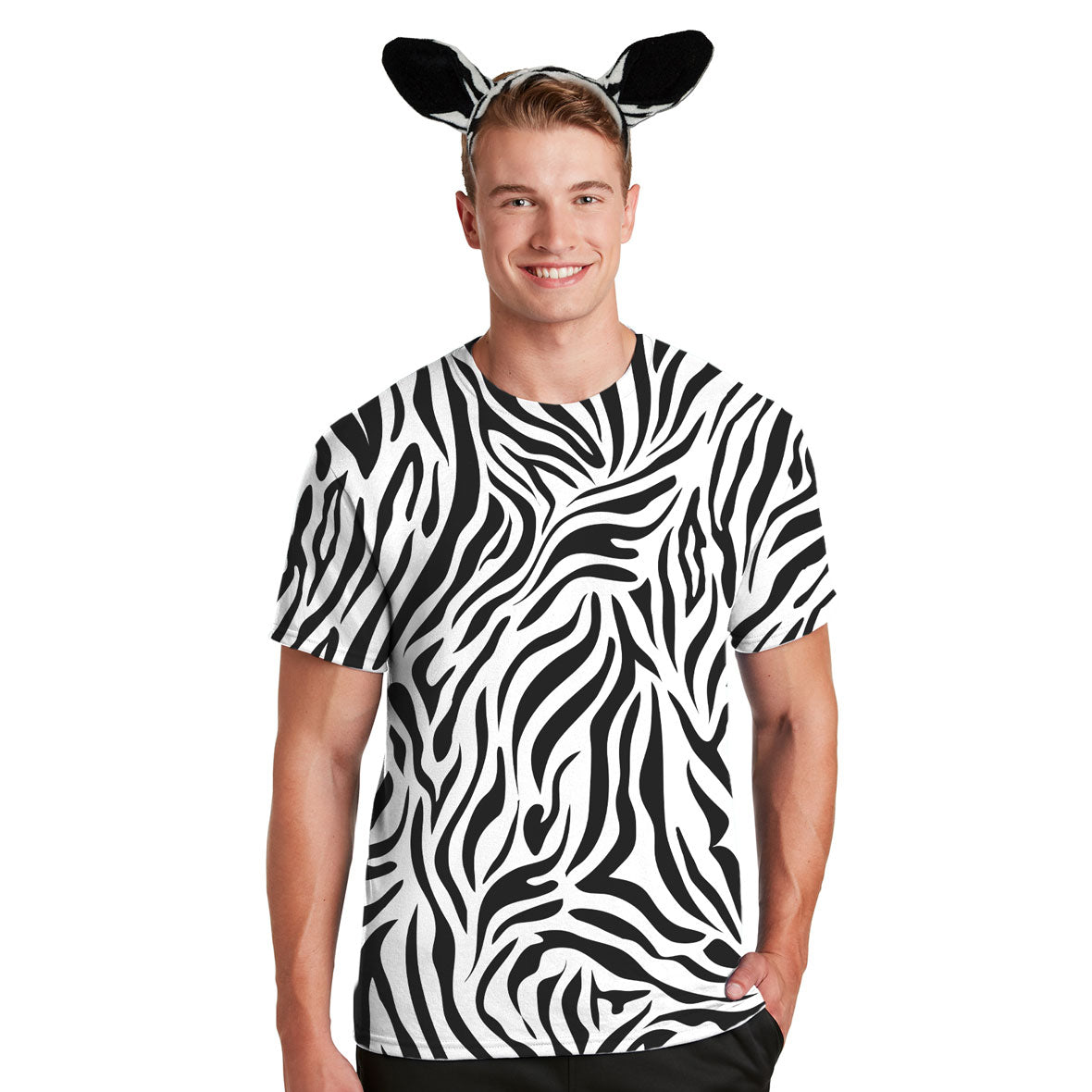 Halloween Costume All Over Zebra Print Mens T Shirt with Zebra Ears Headband Shirts Old Glory