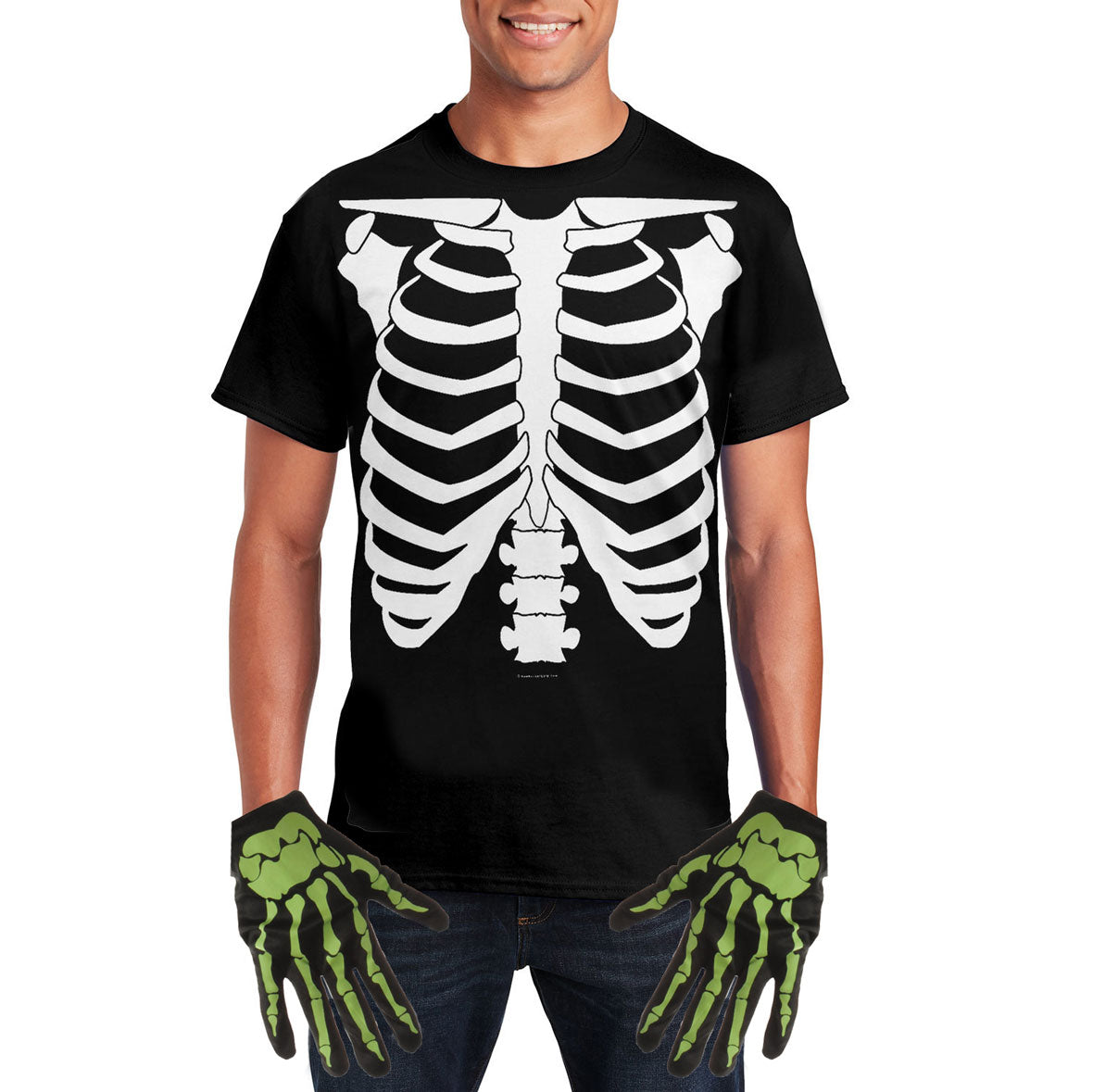 Halloween Costume Skeleton Glow In The Dark Mens Costume T Shirt with Skeleton Gloves Shirts Old Glory
