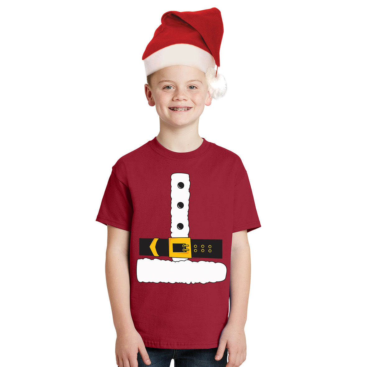 Christmas Costume Santa Claus Big Kids Costume T Shirt with Santa Hat Youth T-Shirts Christmas