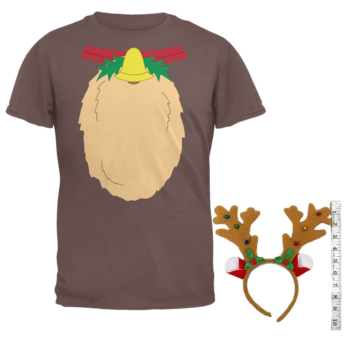 Christmas Costume Reindeer Mens Costume T Shirt with Antlers Headband Men's T-Shirts Old Glory SM Chestnut