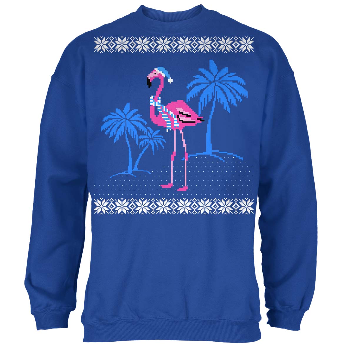 Flamingo Winter Ugly Christmas Sweater Mens Crewneck Sweatshirt with Santa Hat Men's Sweatshirts Old Glory SM Royal