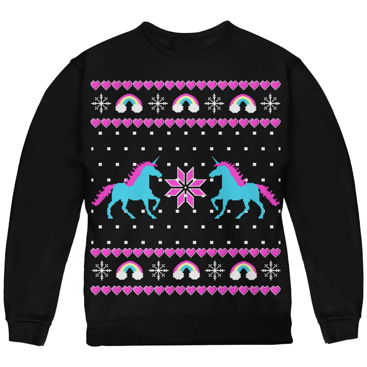 Unicorn Rainbow Ugly Christmas Sweater Youth Crewneck Sweatshirt with Santa Party Hat Headband Youth Sweatshirts Old Glory