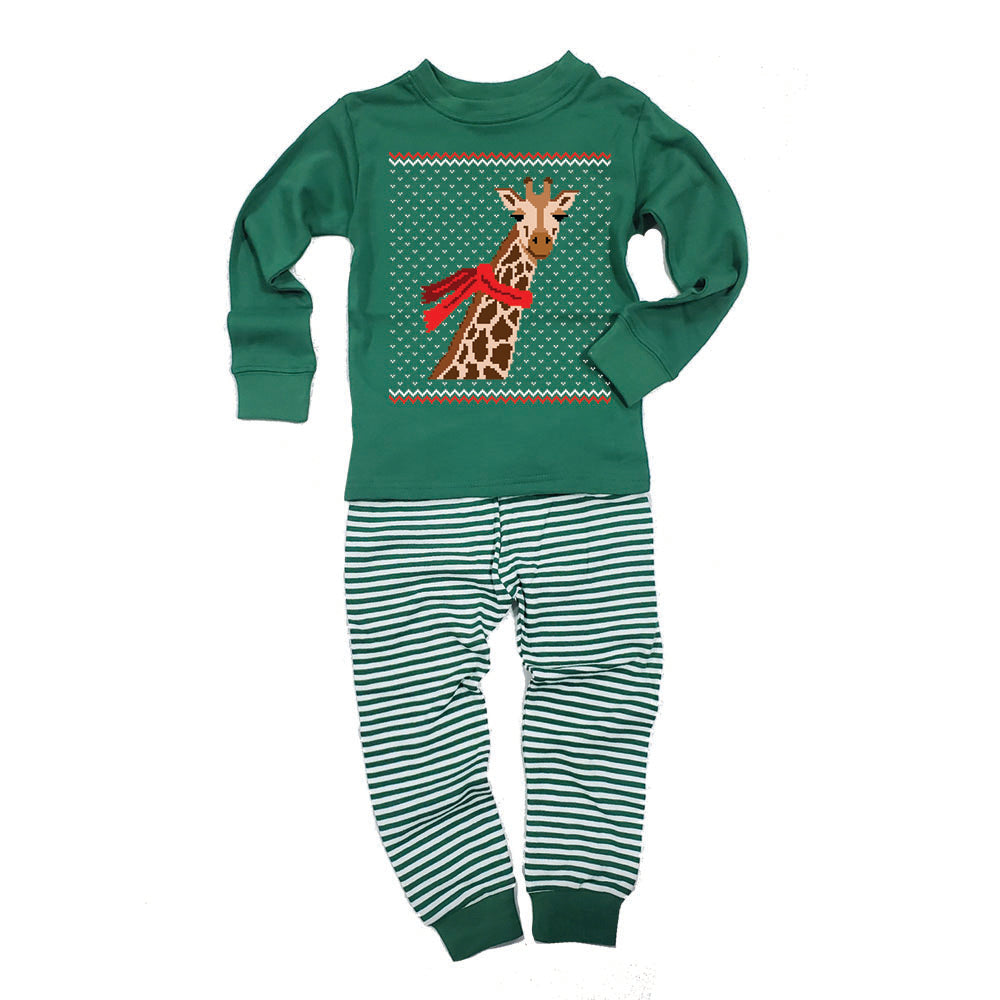 Big Giraffe Scarf Ugly Christmas Sweater Toddler Long Sleeve Top Striped Pants Pajama Set Pajamas Old Glory 2T Green