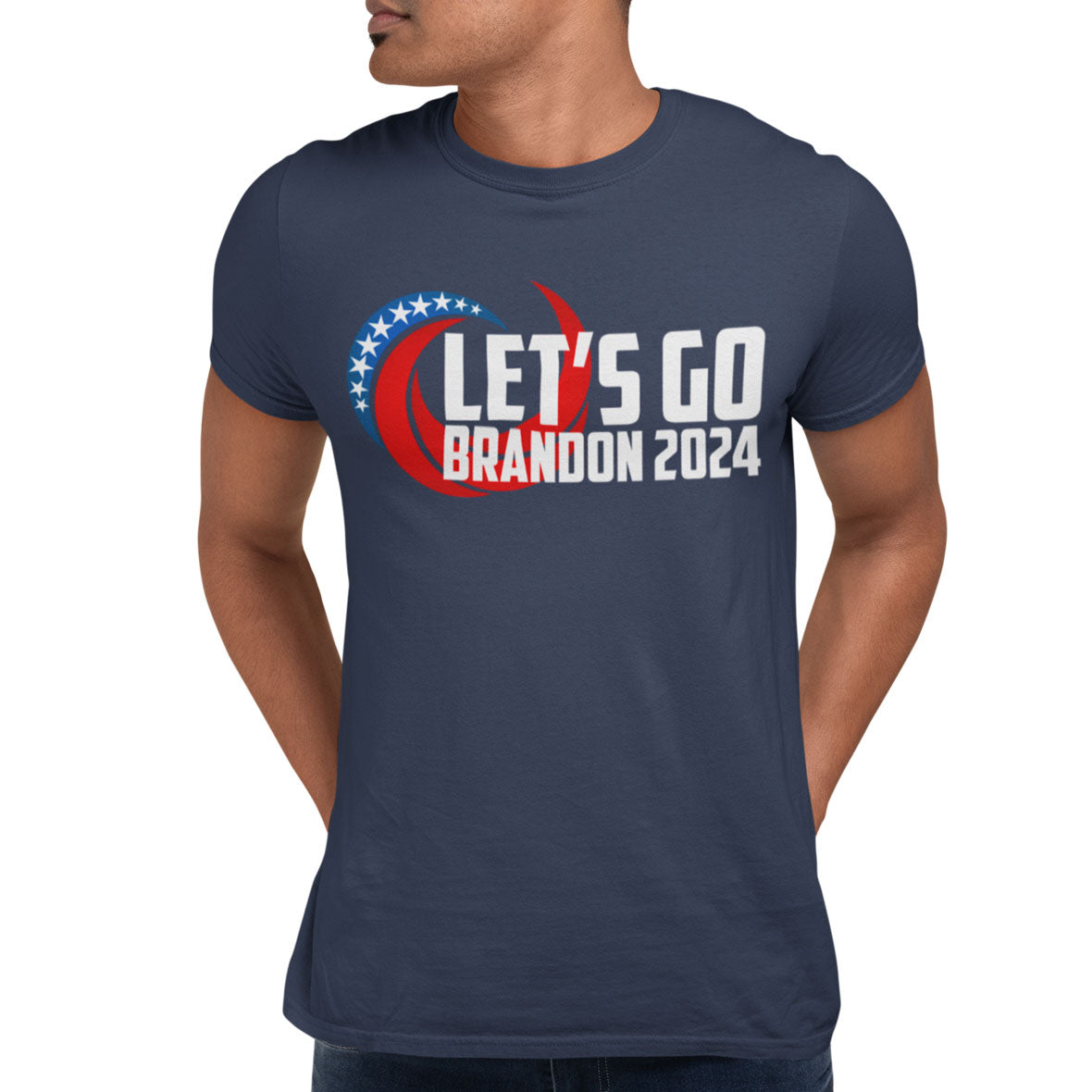 Election 2024 Let's Go Brandon Swirl Mens T Shirt Men's T-Shirts Old Glory SM Navy