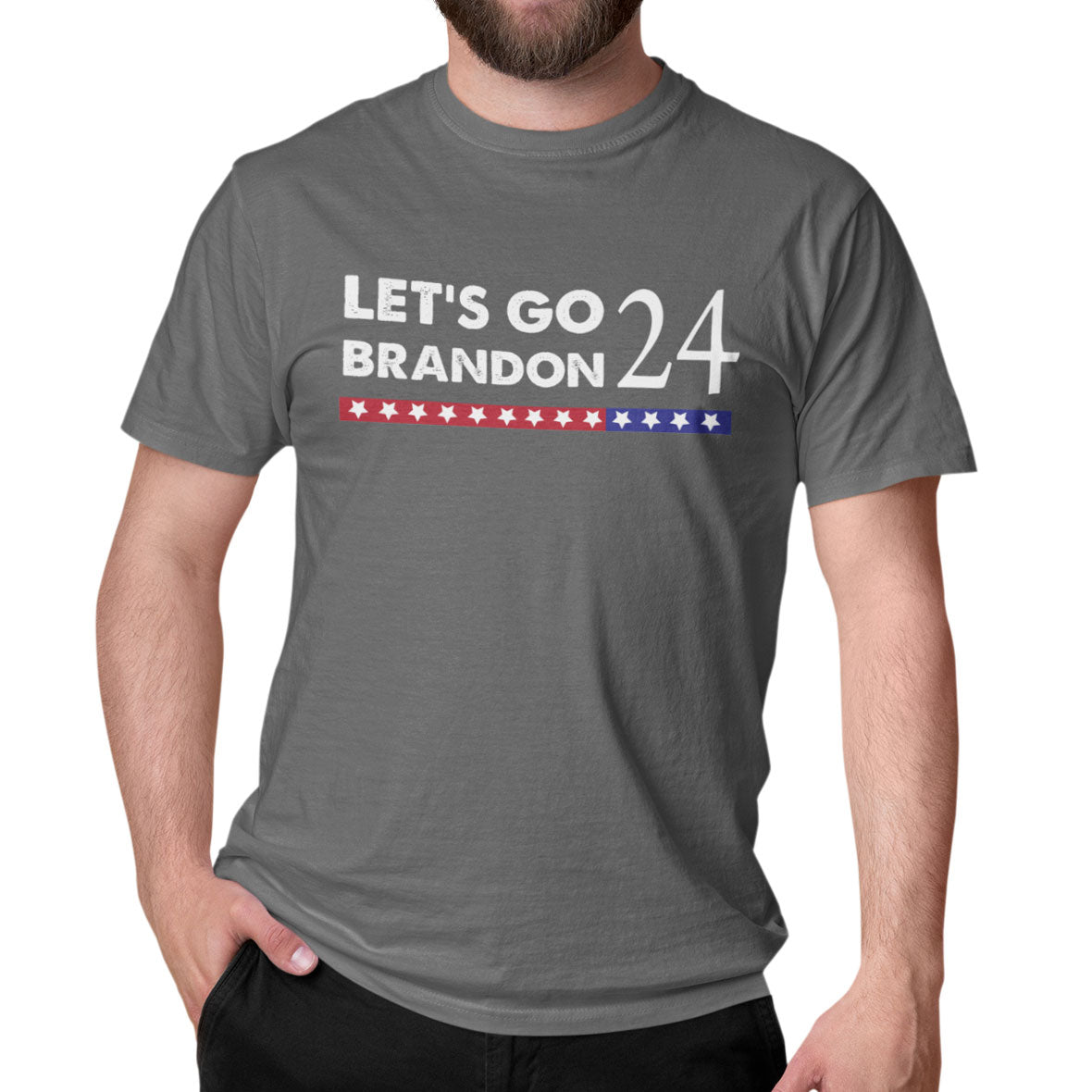 Election 2024 Let's Go Brandon Stacked Mens T Shirt Men's T-Shirts Old Glory SM Charcoal