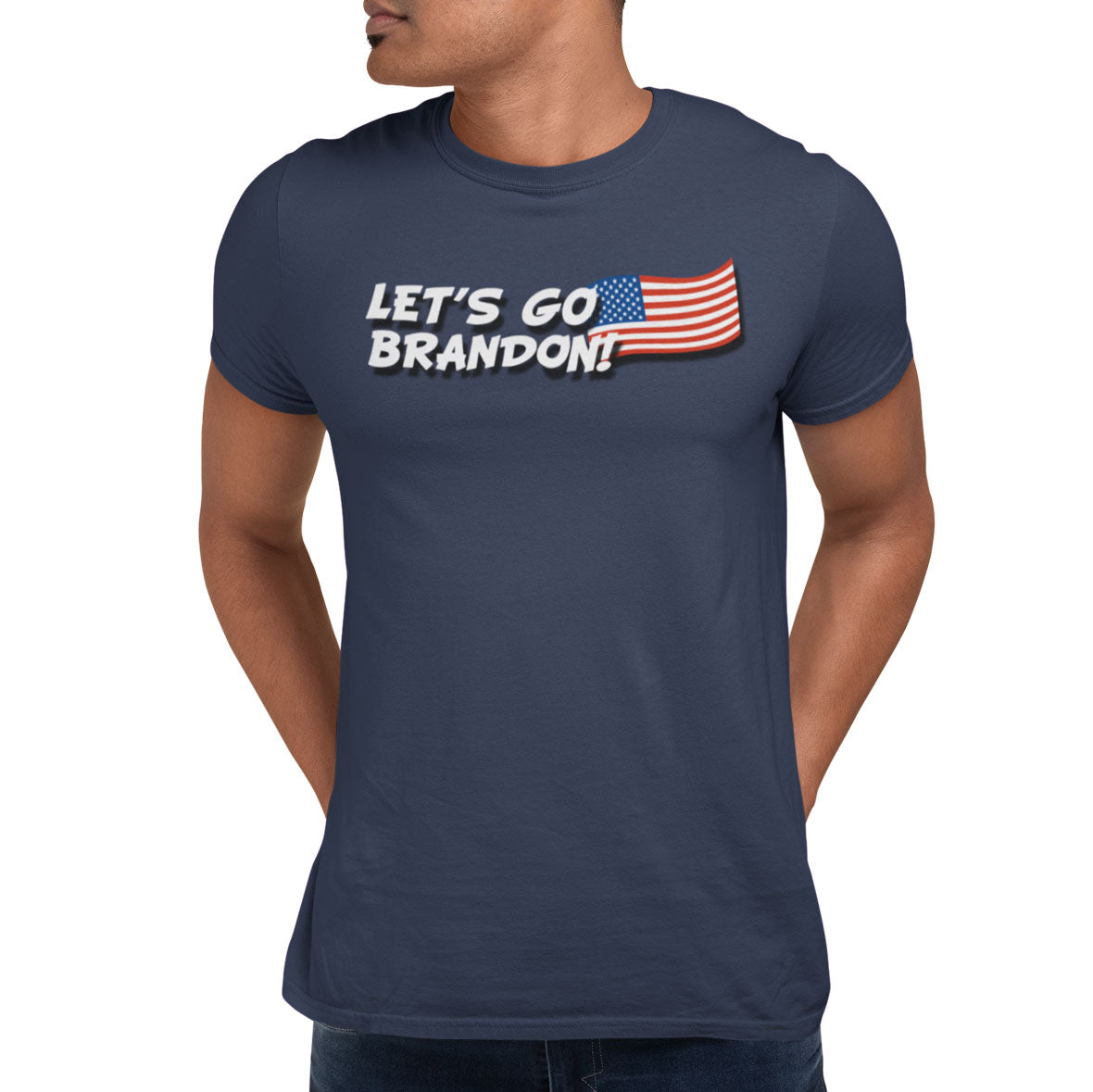 Election 2024 Let's Go Brandon American Flag Mens T Shirt Men's T-Shirts Old Glory SM Navy
