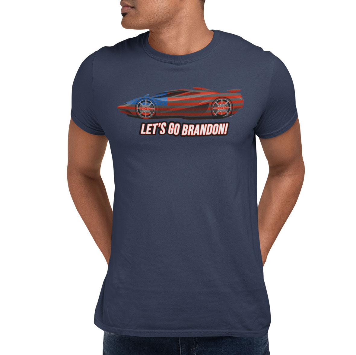 Election 2024 Let's Go Brandon American Car Mens T Shirt Men's T-Shirts Old Glory SM Navy