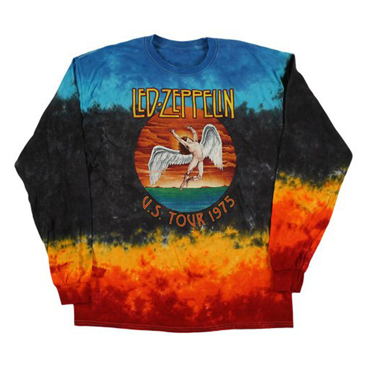 Led Zeppelin - Icarus 1975 Tie Dye Mens Long Sleeve T Shirt Men's Long Sleeves Liquid Blue LG Multi