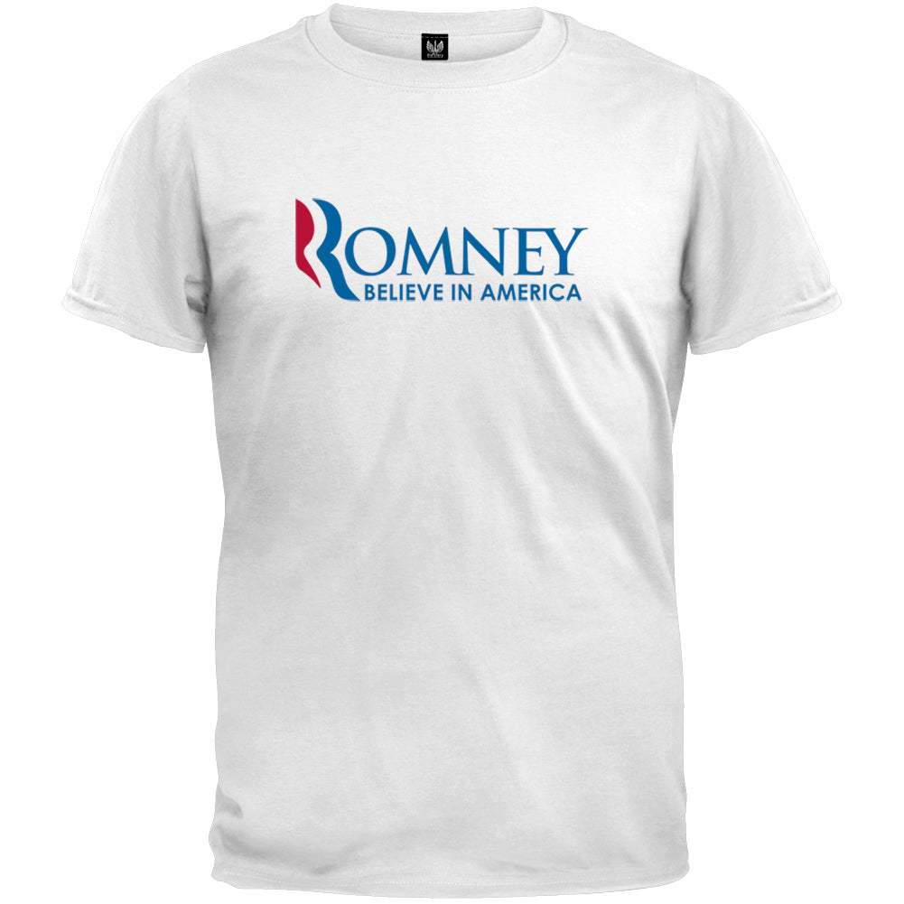 Mitt Romney - Believe In America White Adult T-Shirt Men's T-Shirts Old Glory 2XL White