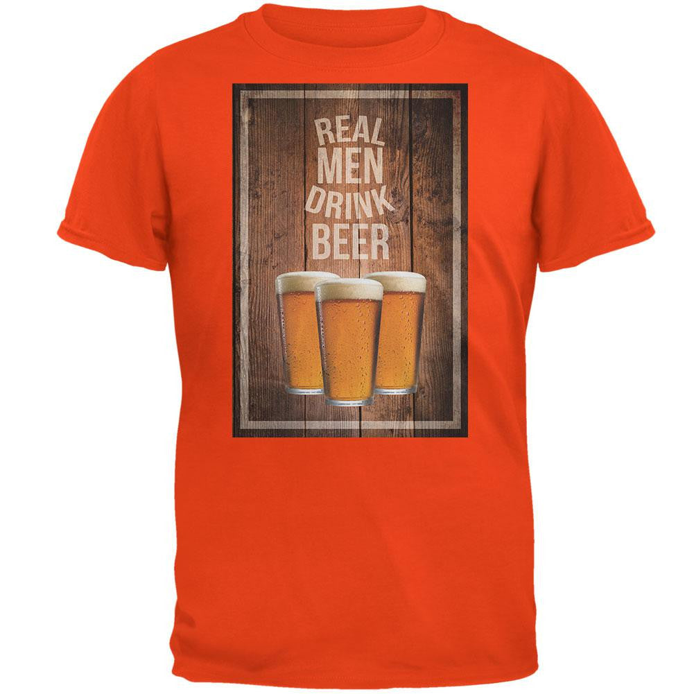 St. Patricks Day - Real Men Drink Beer Orange Adult T-Shirt Men's T-Shirts Old Glory 2XL Orange