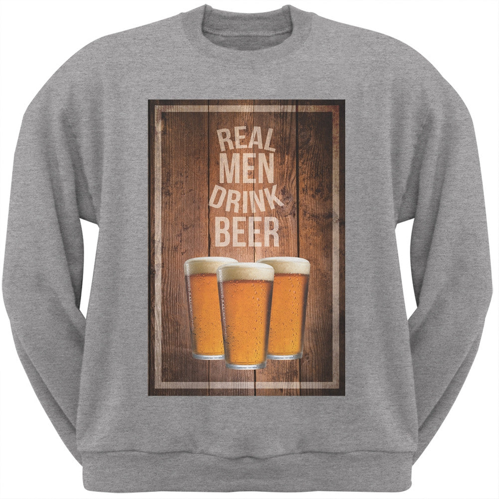 St. Patricks Day - Real Men Drink Beer Heather Grey Adult Sweatshirt Men's Sweatshirts Old Glory 2XL Grey