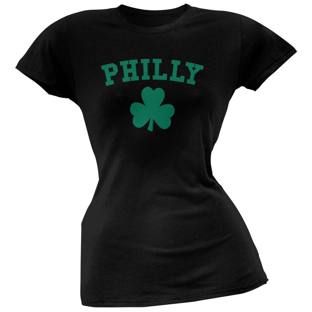 St. Patrick's Day - Philly Shamrock Black Soft Juniors T-Shirt Juniors T-Shirts Old Glory 2XL Black