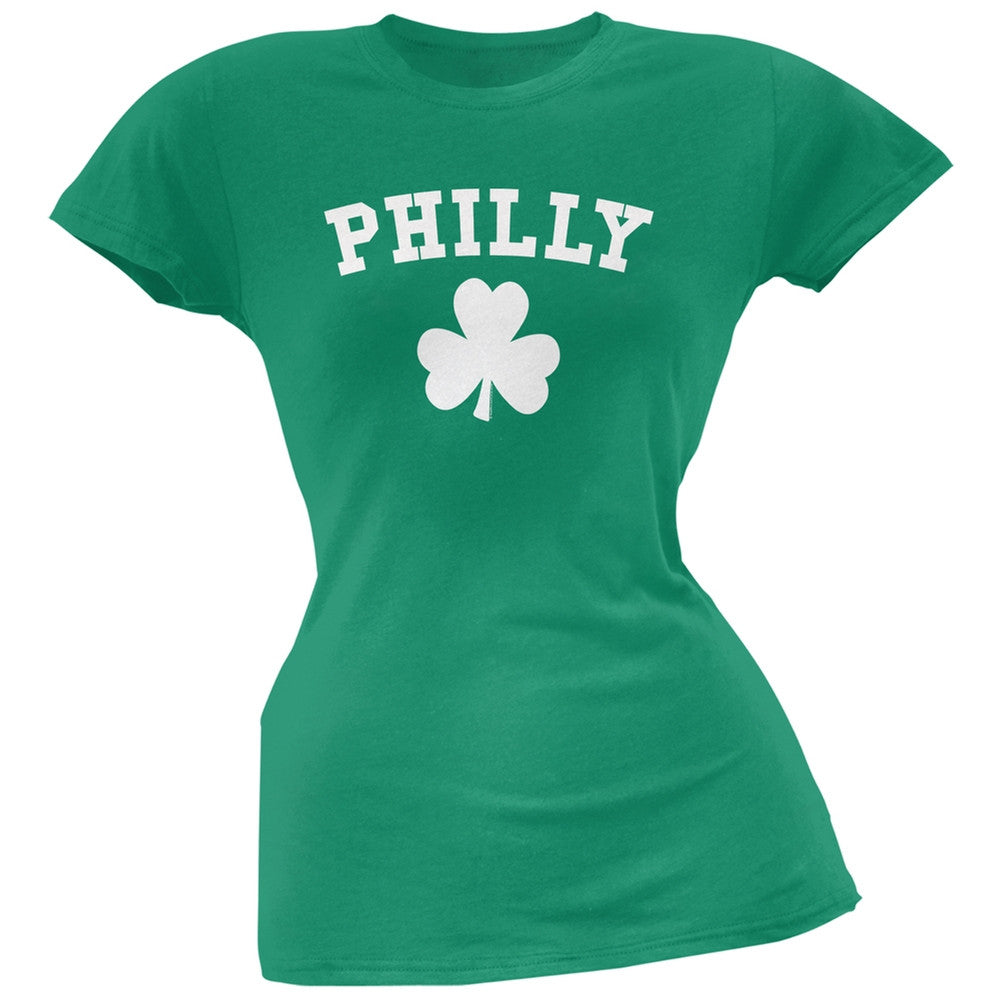 St. Patrick's Day - Philly Shamrock Green Soft Juniors T-Shirt Juniors T-Shirts Old Glory 2XL Green