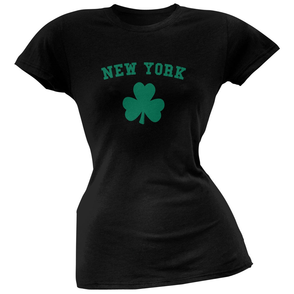 St. Patrick's Day - New York Shamrock Black Juniors Soft T-Shirt Juniors T-Shirts Old Glory 2XL Black