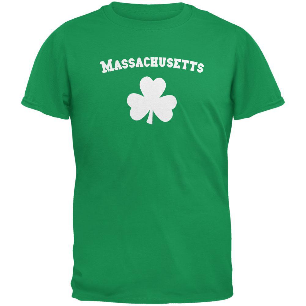 St. Patrick's Day - Massachusetts Shamrock Irish Green Adult T-Shirt Men's T-Shirts Old Glory 2XL Green