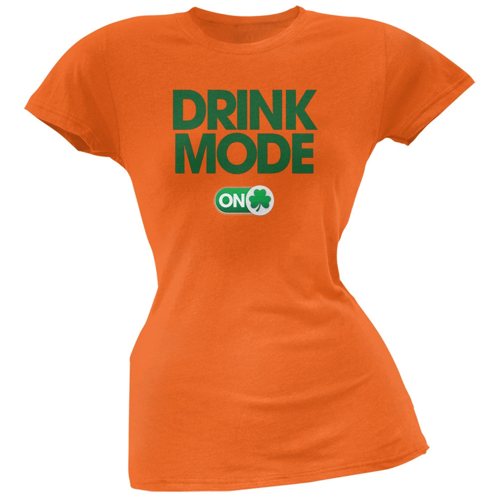 St. Patrick's Day - Drink Mode On Orange Soft Juniors T-Shirt Juniors T-Shirts Old Glory 2XL Orange
