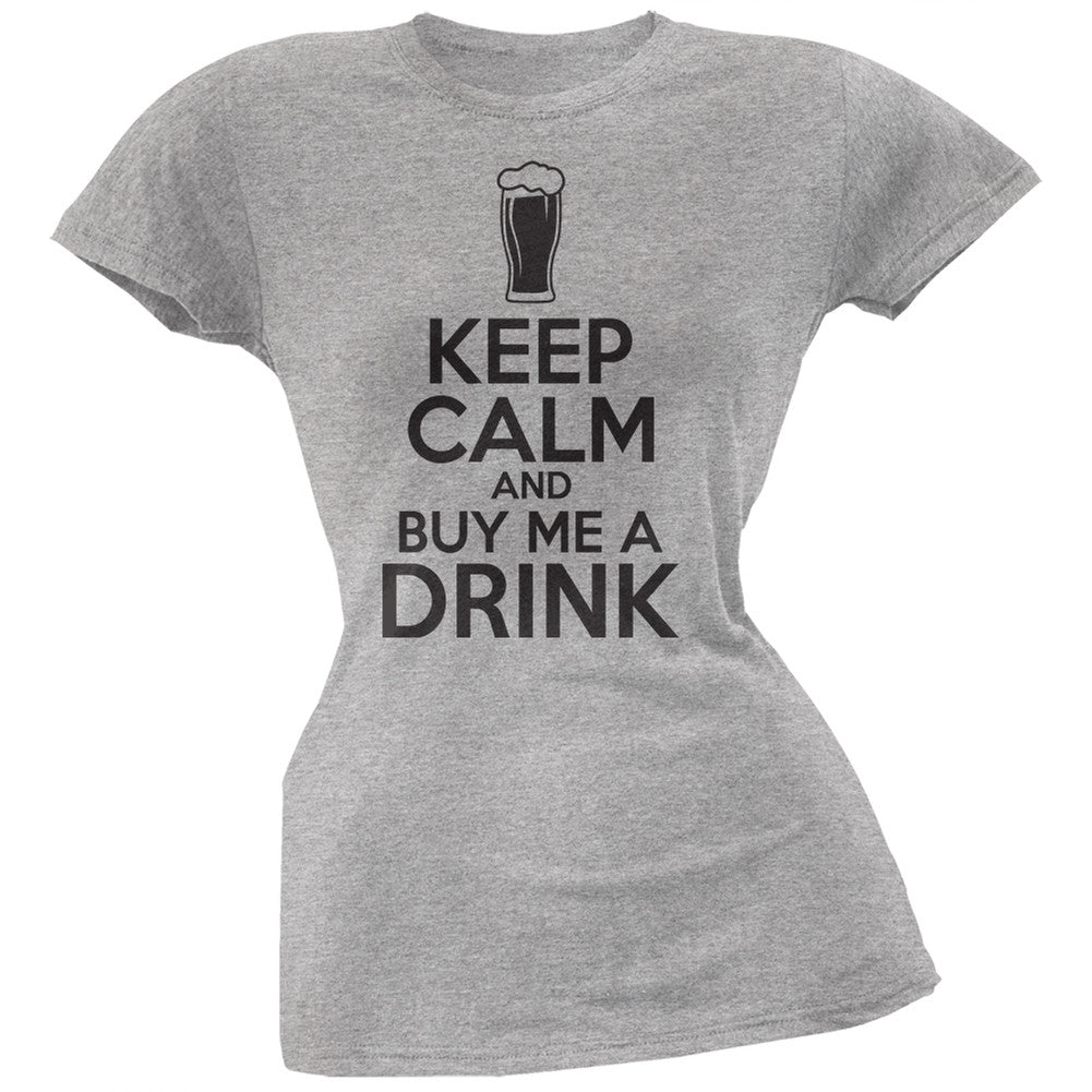St. Patricks Day - Keep Calm Buy Me A Drink Heather Grey Soft Juniors T-Shirt Juniors T-Shirts Old Glory 2XL Grey