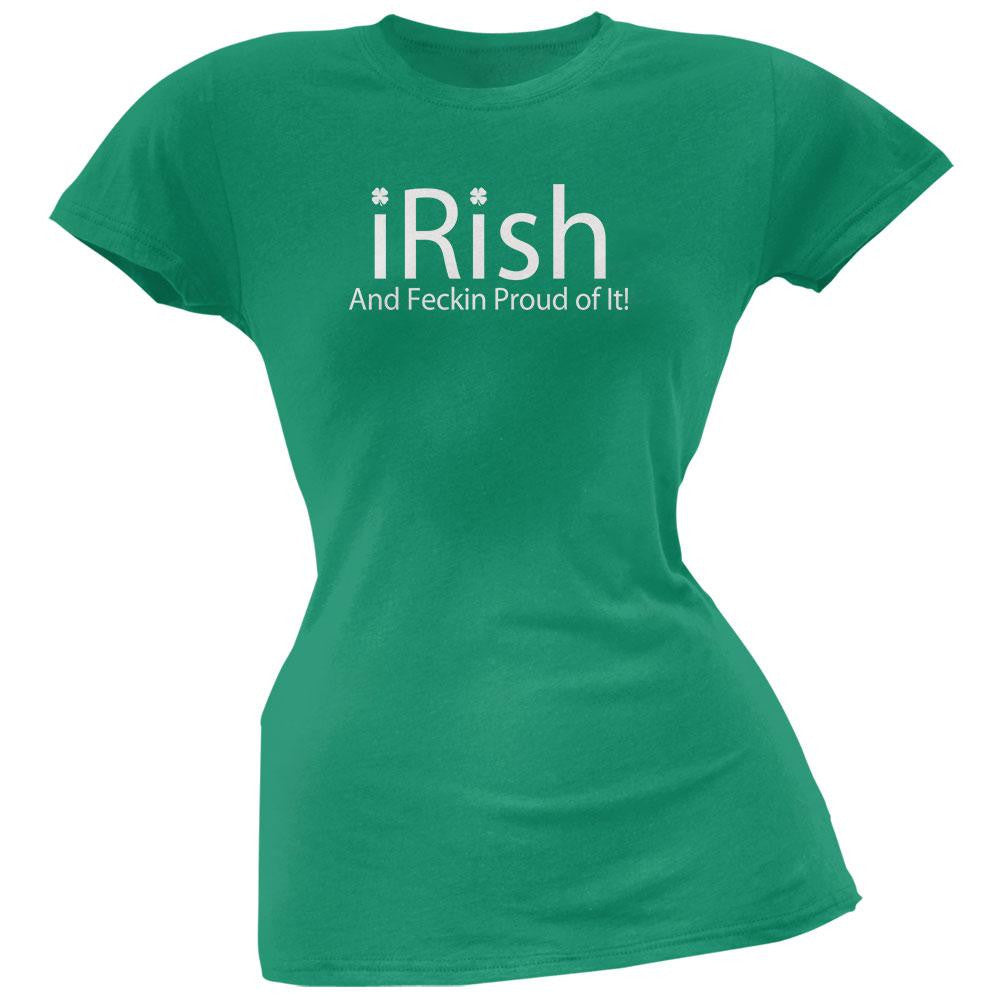 iRish Geek Feckin Proud Kelly Green Juniors Soft T-Shirt Juniors T-Shirts Old Glory SM Green