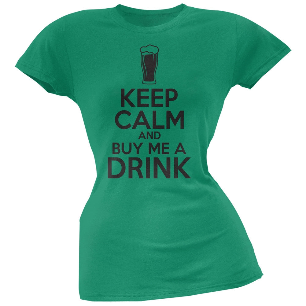 St. Patricks Day - Keep Calm Buy Me A Drink Kelly Green Soft Juniors T-Shirt Juniors T-Shirts Old Glory 2XL Green