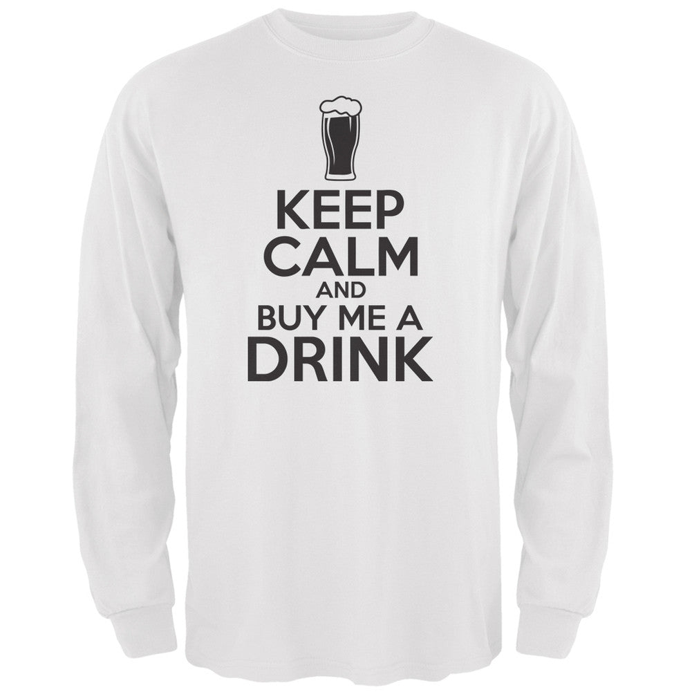 St. Patricks Day - Keep Calm Buy Me A Drink White Adult Long Sleeve T-Shirt Men's Long Sleeves Old Glory 2XL White